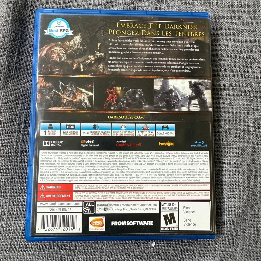 Sony Playstation 4 PS4 Dark Souls III Game 2016 CIB Bandai Namco‎ RPG
